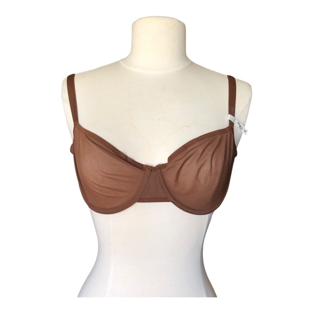 Aerie Smoothez Mesh Unlined Balconette Bra Brown Sheer Underwire 36D NWT